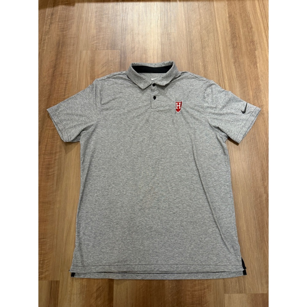 Nike Polo Shirt Mens L Gray Harvard University Dri-Fit FJ1643-010 Short Sleeve